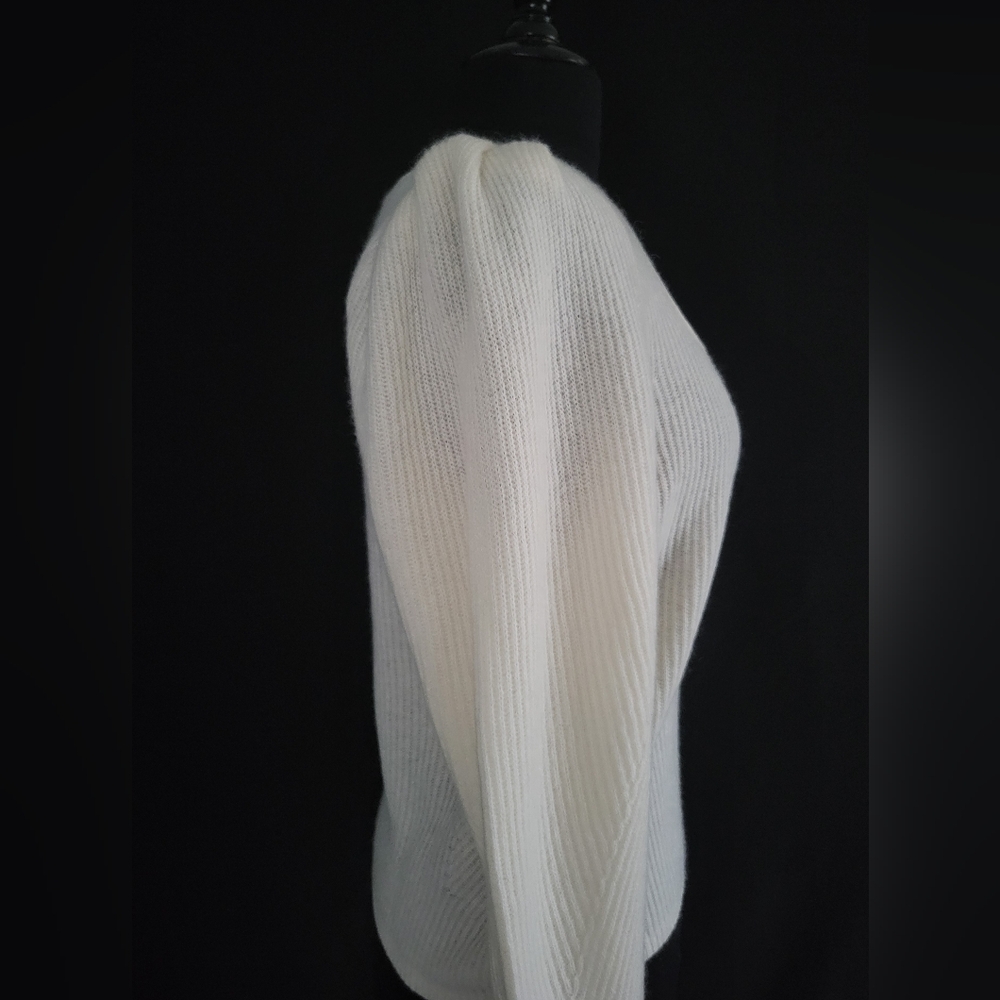 White + Warren Cashmere Soft White Square Neck Puff Sleeve Pullover NWT - Picture 3 of 5